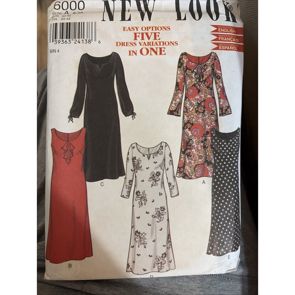 New Look 6000 Sheath Dress Sewing Pattern Notched Neckline Sizes 6-16 Uncut